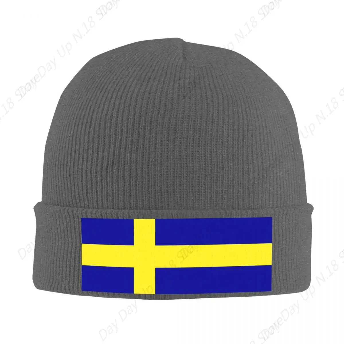 Swedish Flag Warm Knitted Cap Fashion Bonnet Hat Autumn Winter Outdoor Beanies Hats for Unisex Adult