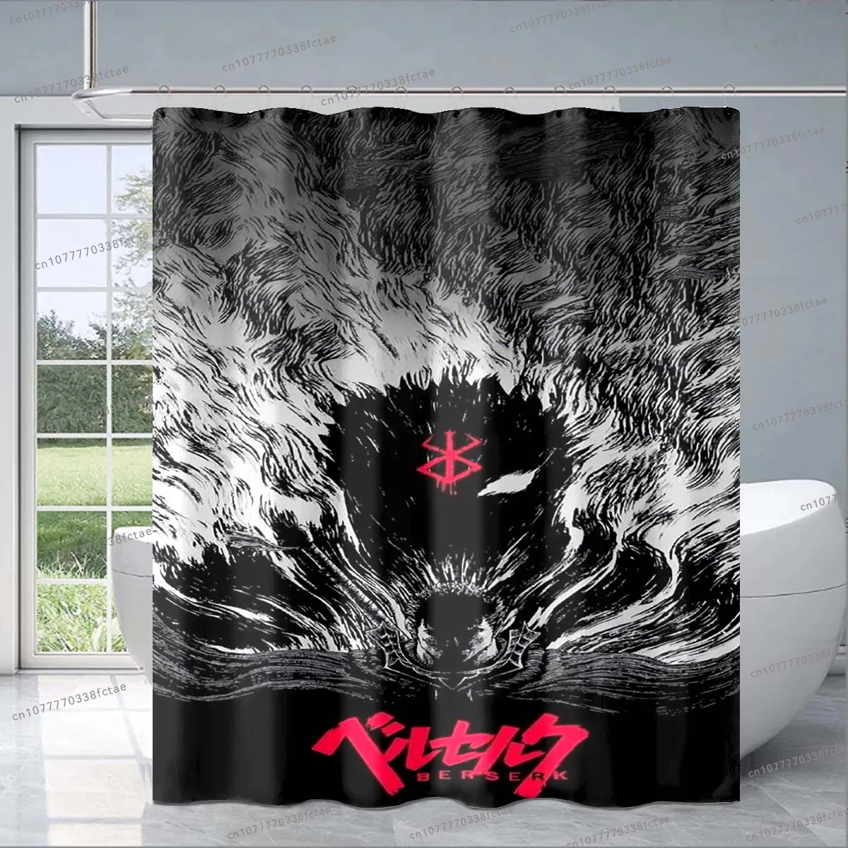 Berserk Anime Red Shower Curtain Japanese Horror Anime Cartoon Shower Curtain Adult Children\'s Bathroom Personalized Decoration