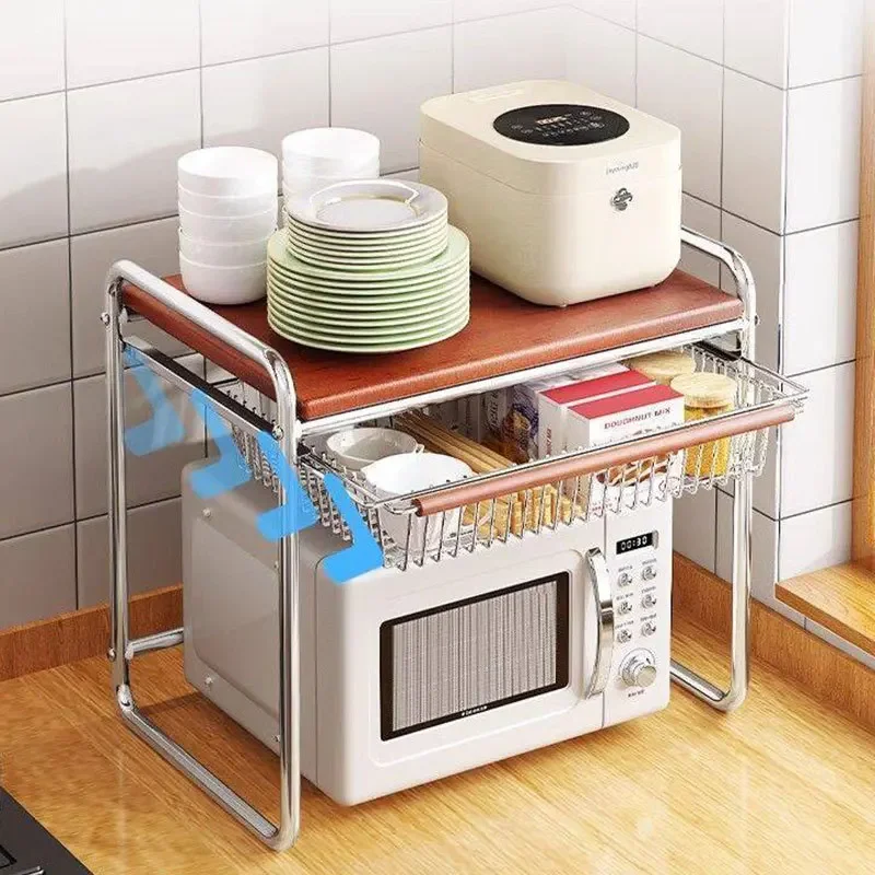 TQH7.2 Kitchen Shelf Modern Simple Double Layer Storage Oven Stand Medium Antique Microwave Oven Home Countertop Shelf