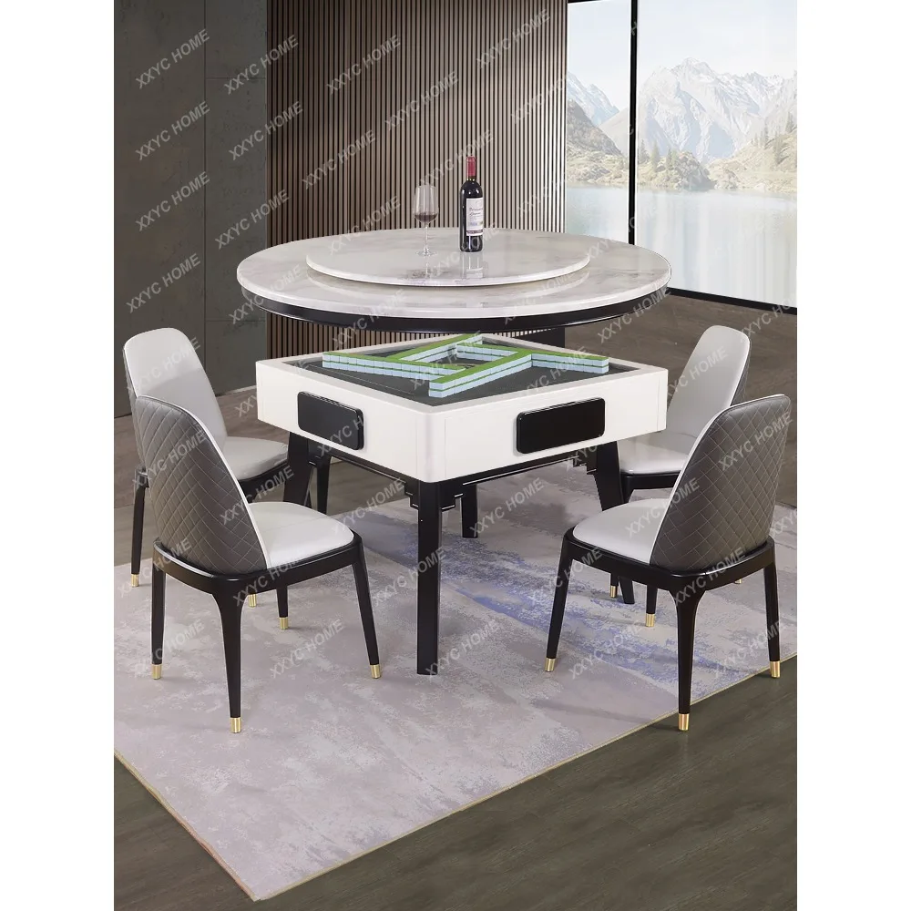 Solid Wood Mahjong Table Automatic Mahjong Machine Multi-Function Dining Table Dual-Use Mute Stone Plate Round Table