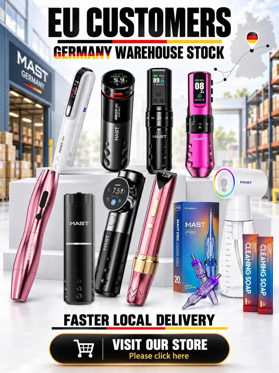 MAST Fold 2 Pro Wireless Tattoo Machine 7 Adjustable Strokes 2.4-4.2mm 2000mAh Battery for PMU Lining Shading Color Packing