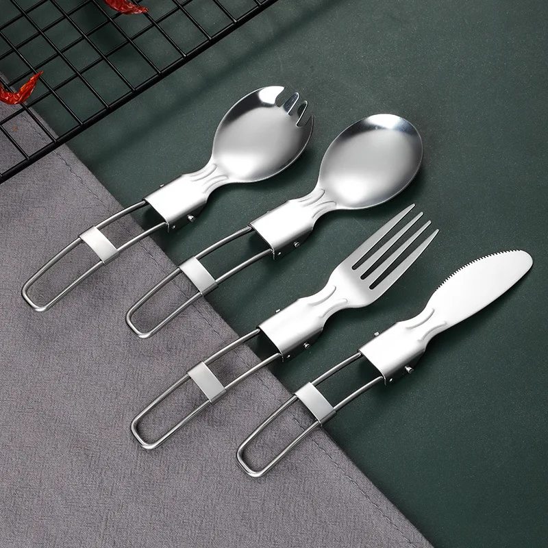 304 Stainless Steel Solding spoon Creative Tableware Outdoor Portable Three-Fold Spoon Fork Travel Folding Spoon camping gear