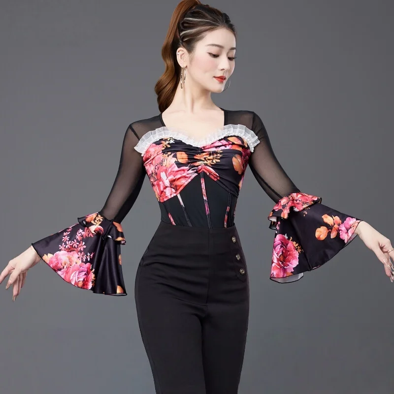 فستان الرقص الحديث البدلة أعلى بذلة أعلى فستان الرقص القياسي الوطني ممارسة الملابس أداء جديد أزياء الرقص اللاتينية #1