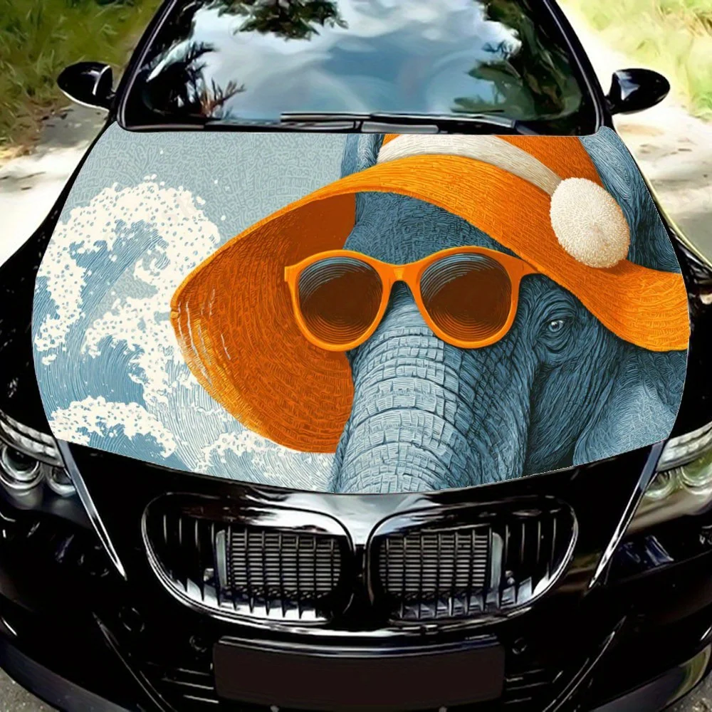 

Elephant with Orange Sunglasses,Car Hood Decal, Self-Adhesive Waterproof PVC Car hood Sticker,Car Decoration Scratch Resistant S
