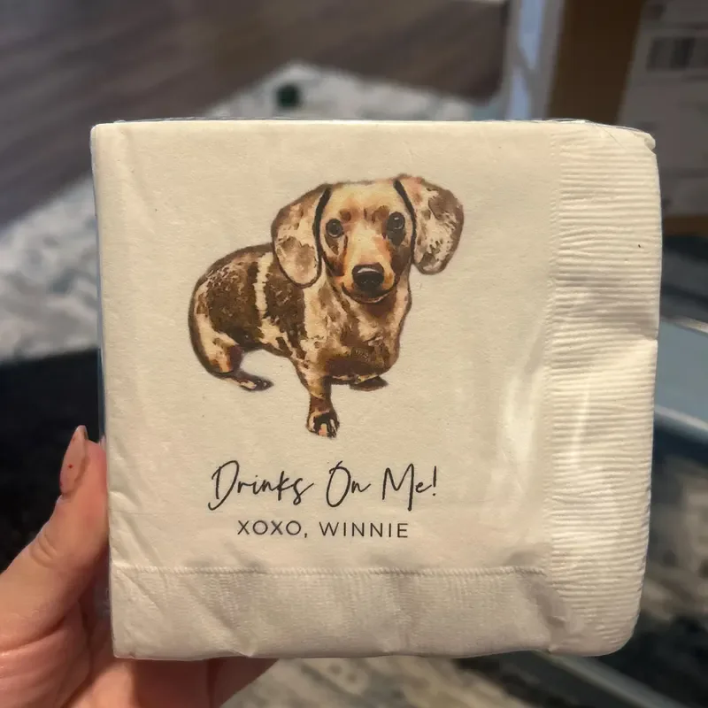 Full Color Personalized Pet Wedding Cocktail Napkins,Custom Dog Cocktail Napkins Wedding,Couple Monogram Wedding Napkins, 50Pcs