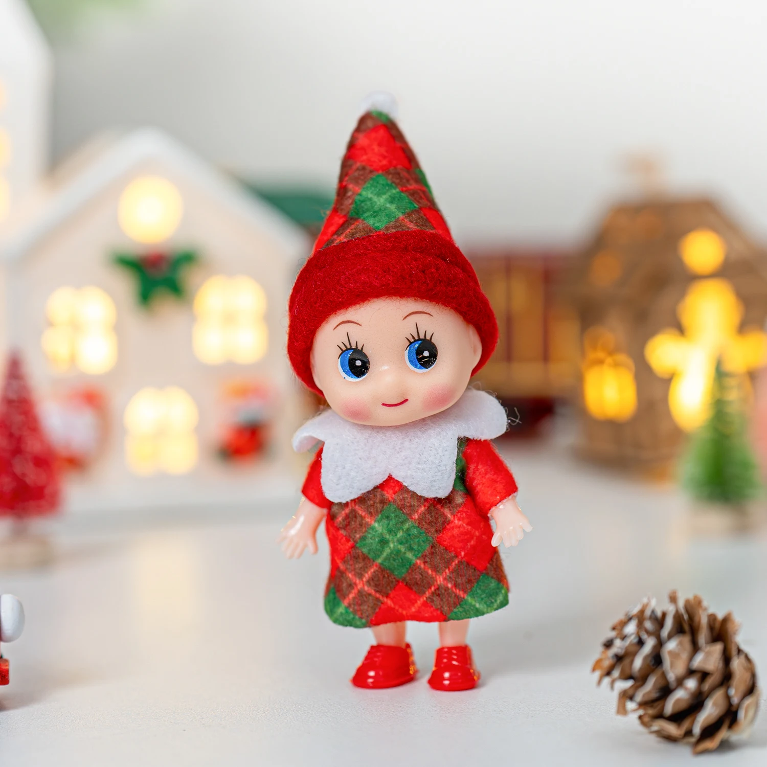 4/5/6 Pcs Mini Baby Elf Christmas Doll Mini Miniature Plaid Accessories Green and Red Suitable for Xmas New Year Decor Gift