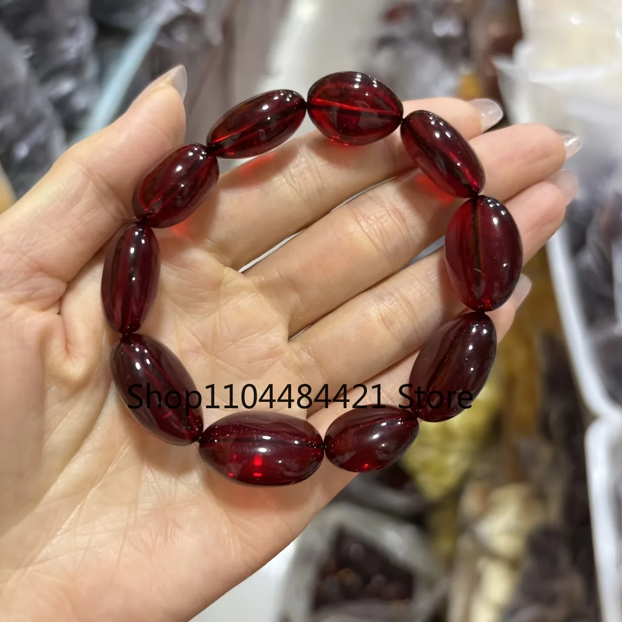 Baltic Blood Amber Conformal Bracelet Amber Wax Simple Versatile Penda Abacus Beads Elastic Beaded Bangle Amulet Bracelets Gifts