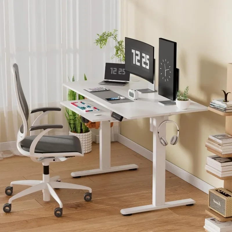 Electric Standing Desk with Keyboard Tray, Adjustable Height Stand Up Desk for Home Office, 48x24 Inches Sit Stand Desk