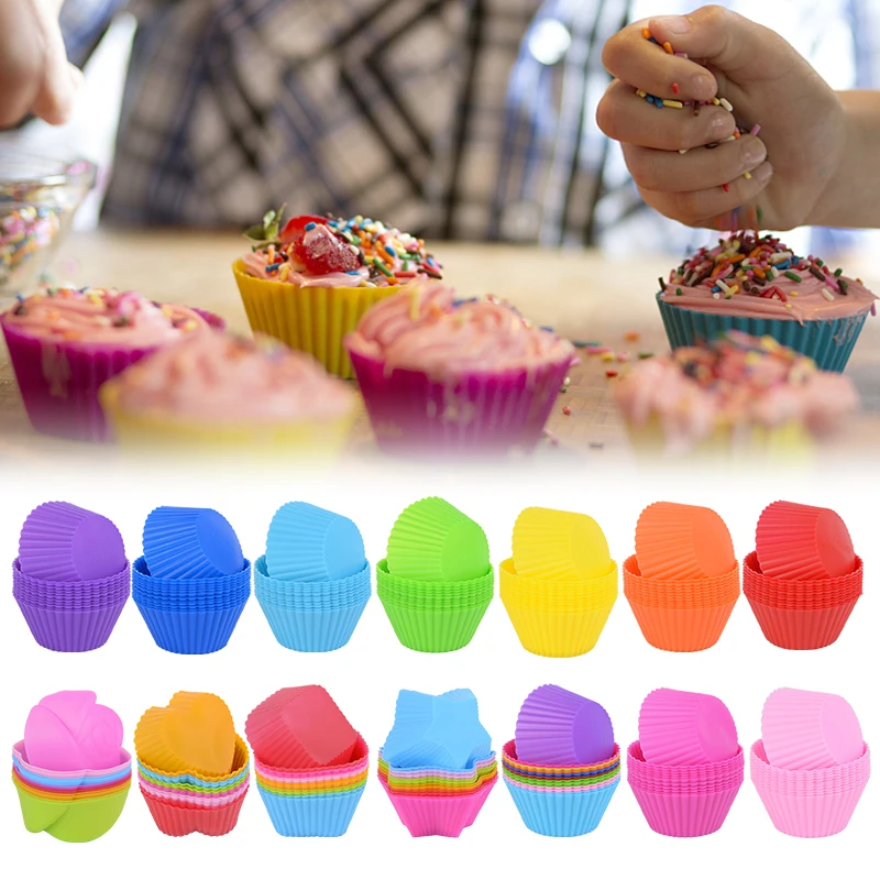 

12Pcs Silicone Cake Mold Round Heart Muffin Cupcake Baking Mould Birthday Wedding Party Cake Decoration Kitchen Cooking Supplies