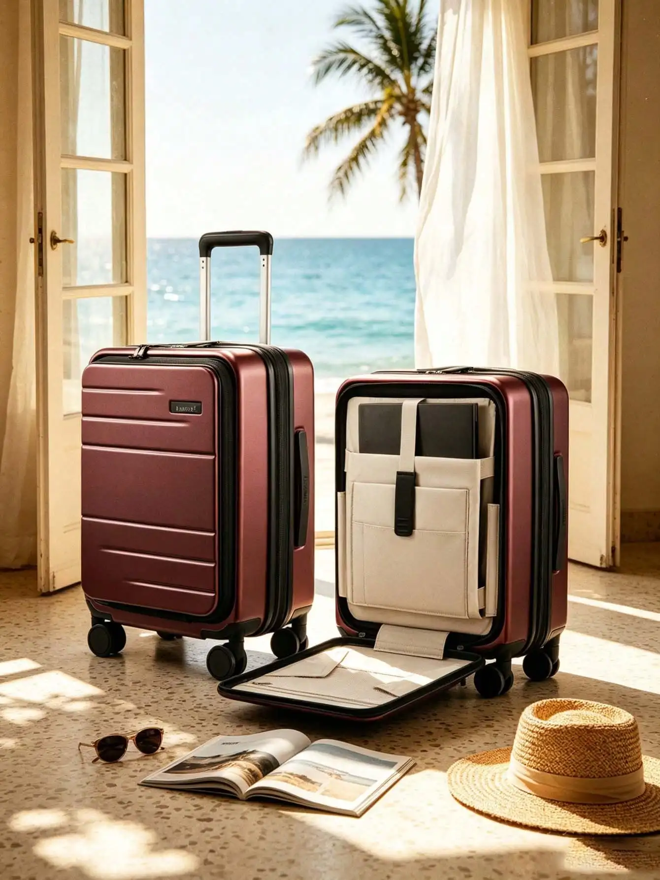 1pc 20-Inch Carry-On Luggage, 22x14x9 Airline Approved, Expandable Polycarbonate Suitcase With Front Pocket For Summer Travel