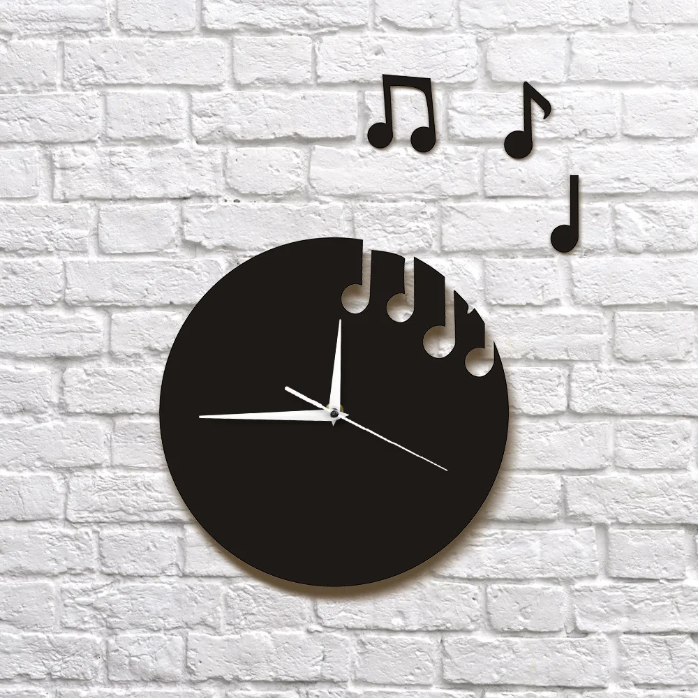 Fun 3D Wall Clock Music Stave DIY Art Acrylic Mirror Wall Sticker Good for Bedroom Living Room Home Indoor Cafe Salon Decoration