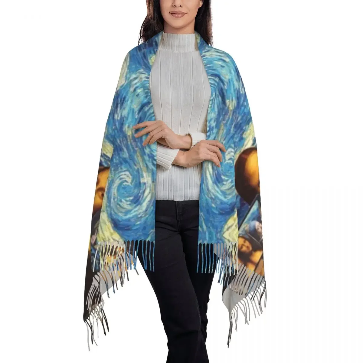 Ry Night-bufanda de Mona Lisa y Vincent Van Gogh para mujer, chal largo de invierno cálido con borlas, bufandas de Pintura Artística Unisex