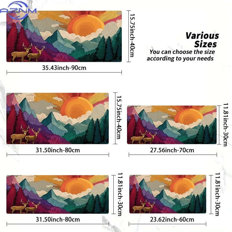 Vibrant Landscape Mouse Pad, Rubber-Made with Multiple Specs. Dreamy Art Style Features Colorful Mountains & Deer. Ideal for Pro