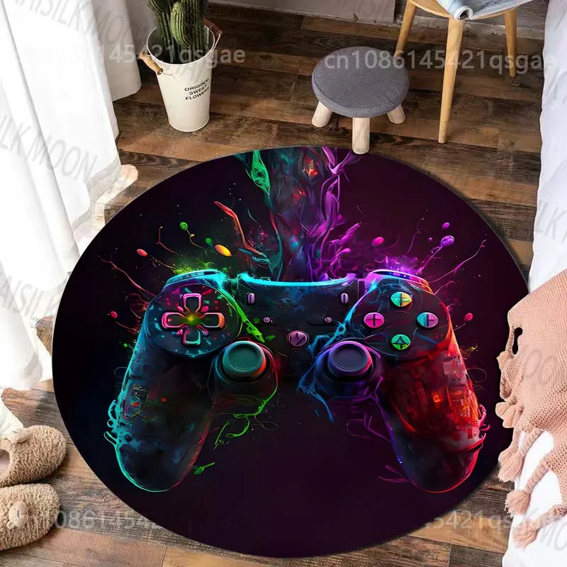 Tapete Redondo com Estampa de Controle de Videogame para Decoração de Sala de Estar, Quarto, Mesa e Cadeira, Sofá, Decoração de Casa, Tapete de Área, Presente de Luxo