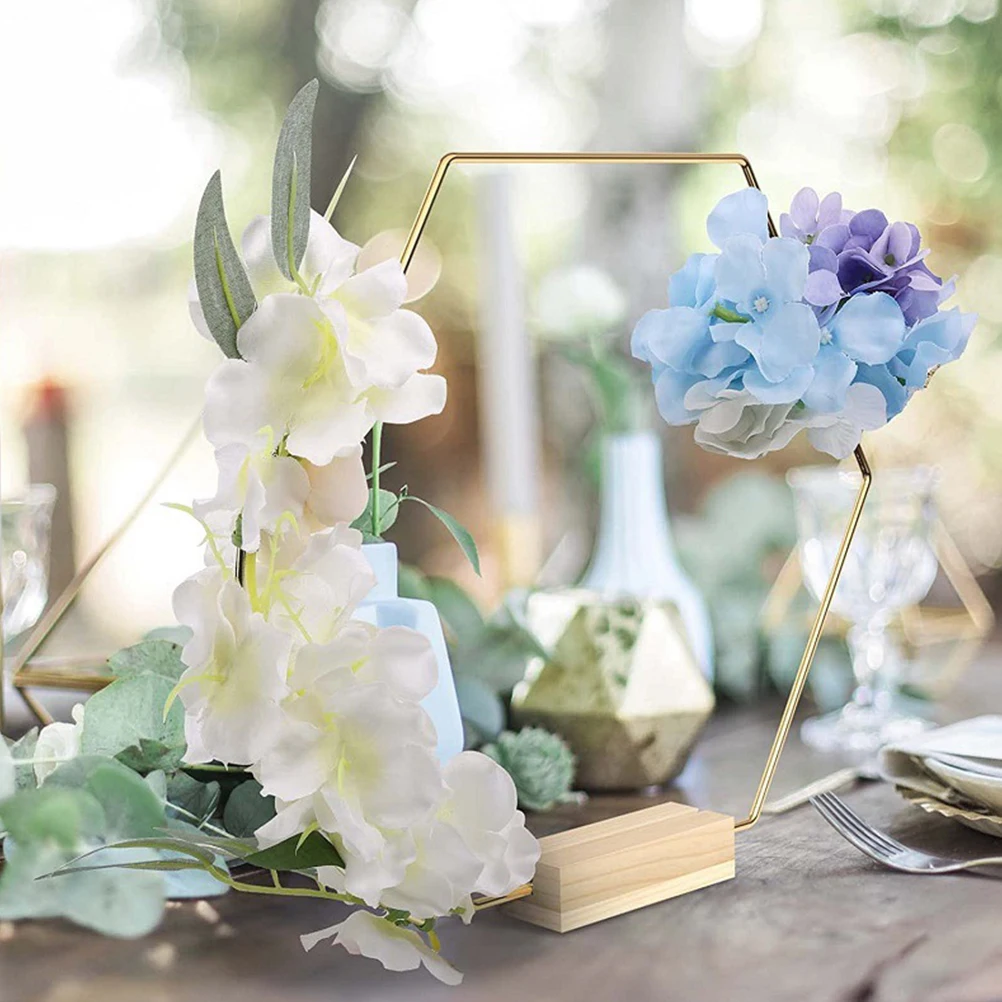 

2 set Metal Floral Hoop Wreath Dream Catcher Ring Hexagonal Centerpiece With Stand For Diy Crafts Wall Hanging Geometric Table