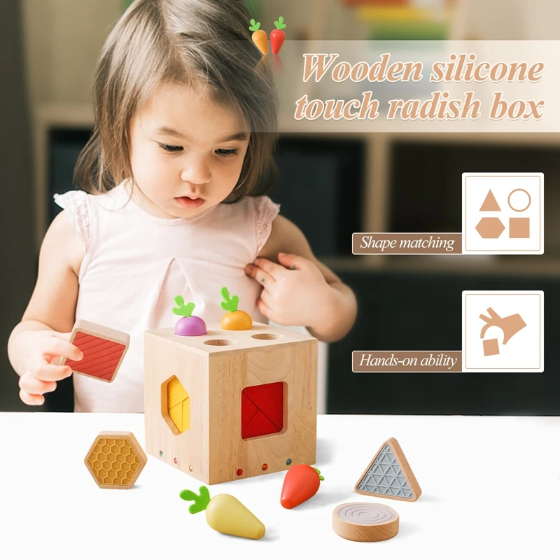 Pulling out Radish Shape Matching Toys Color Recognition Early Educational Toys Wooden Enlightenment and Puzzle Toys for Baby