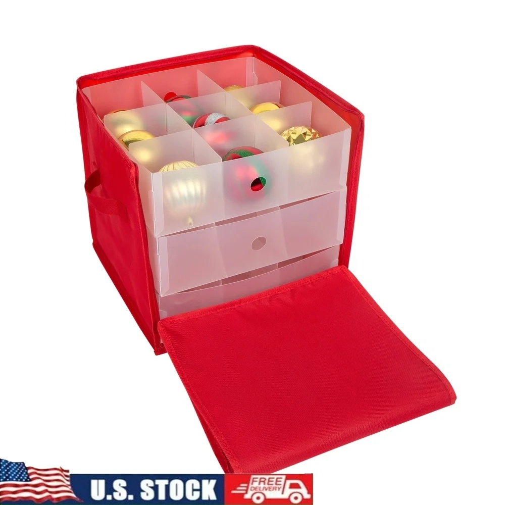 

27 Count Stackable Christmas Ornament Storage Box Zippered Polyester Organizer with Clear Dividers Easy Carry Handles Holiday