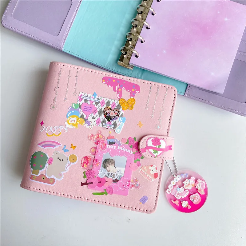 A7 Square PU Macaron Pink Purple Zip Bag DIY Binder Notebook Cover Diary Agenda Planner Paper Cover School Stationery