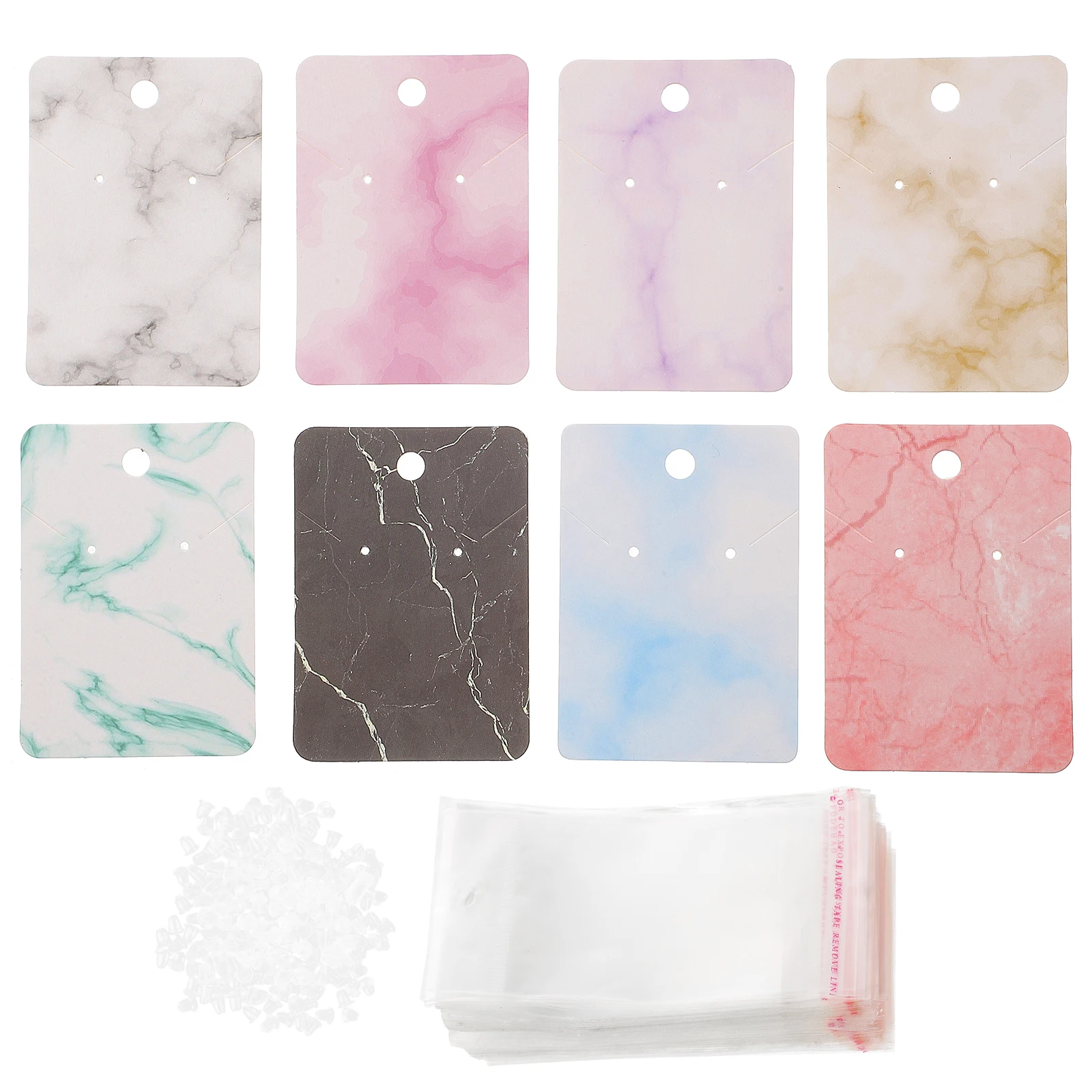 

Jewelry Display Cards Set 2 Holes 2 Slots Earring Storage Marble Rectangle Card Necklace Studs Packaging Accessories