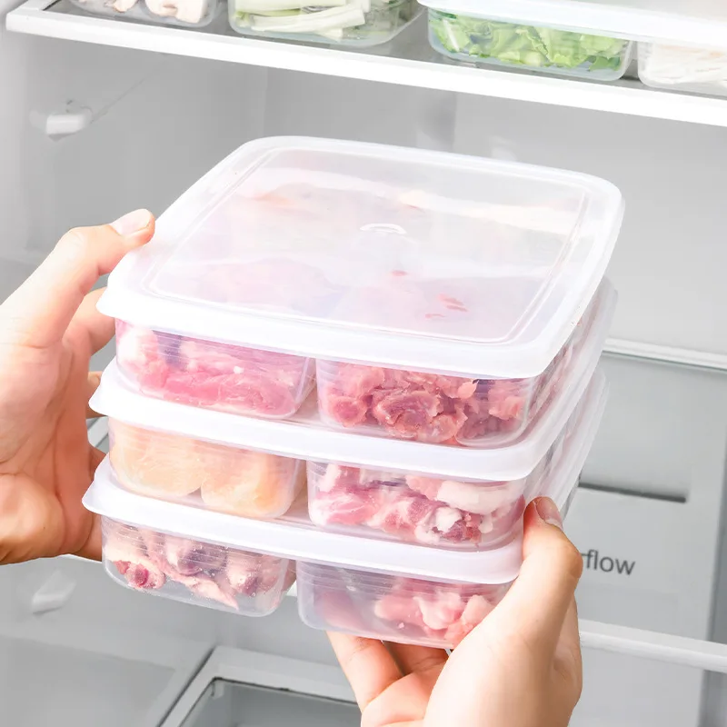 

Frozen Meat With Lid Four Compartments Refrigerator Crisper Plastic Scallion Ginger Prepared Vegetables Side Dishes Transparent