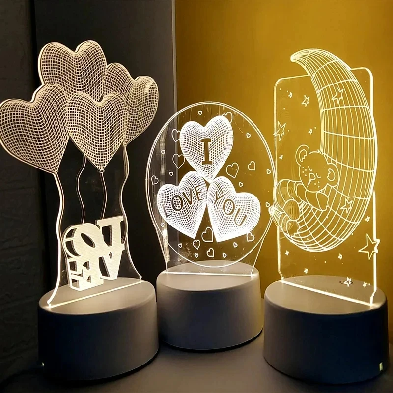 20 Pcs 3D LED Night Light Base Acrylic Display Stand 7 Colors Touch Dimmable ABS USB Anime Lamp Holder Lighting Accessories