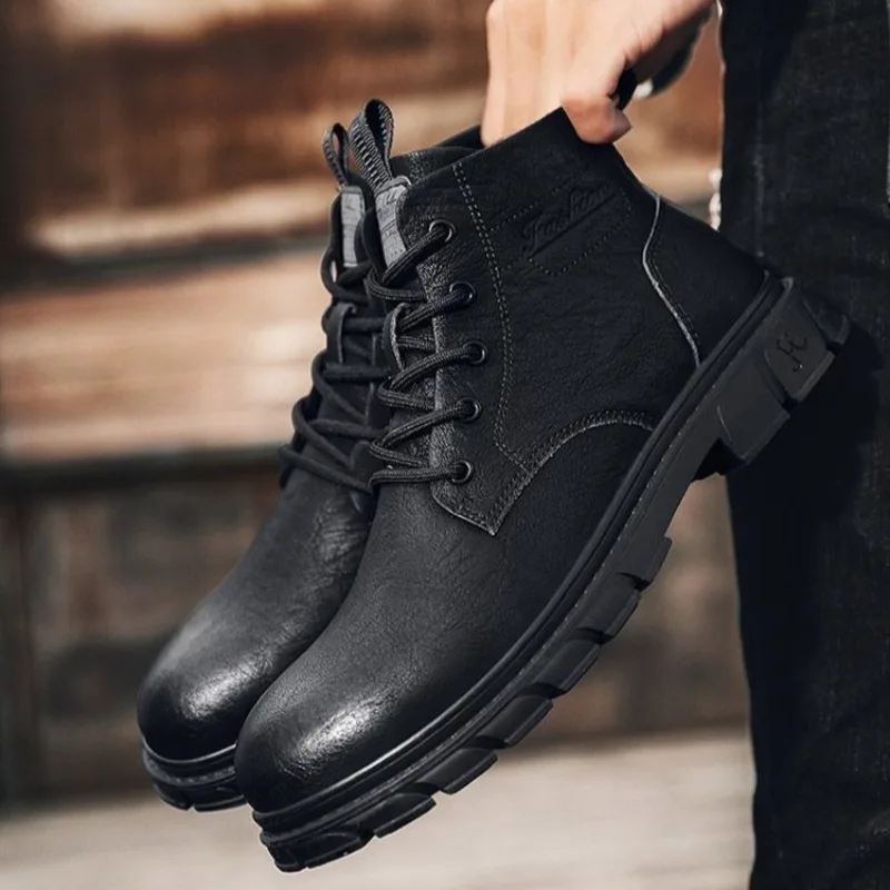 2025 New British Style Men's Short Boots,fashionable Men's Shoes Workwear Boots High Top Leather Shoes for Men Botas Para Hombre