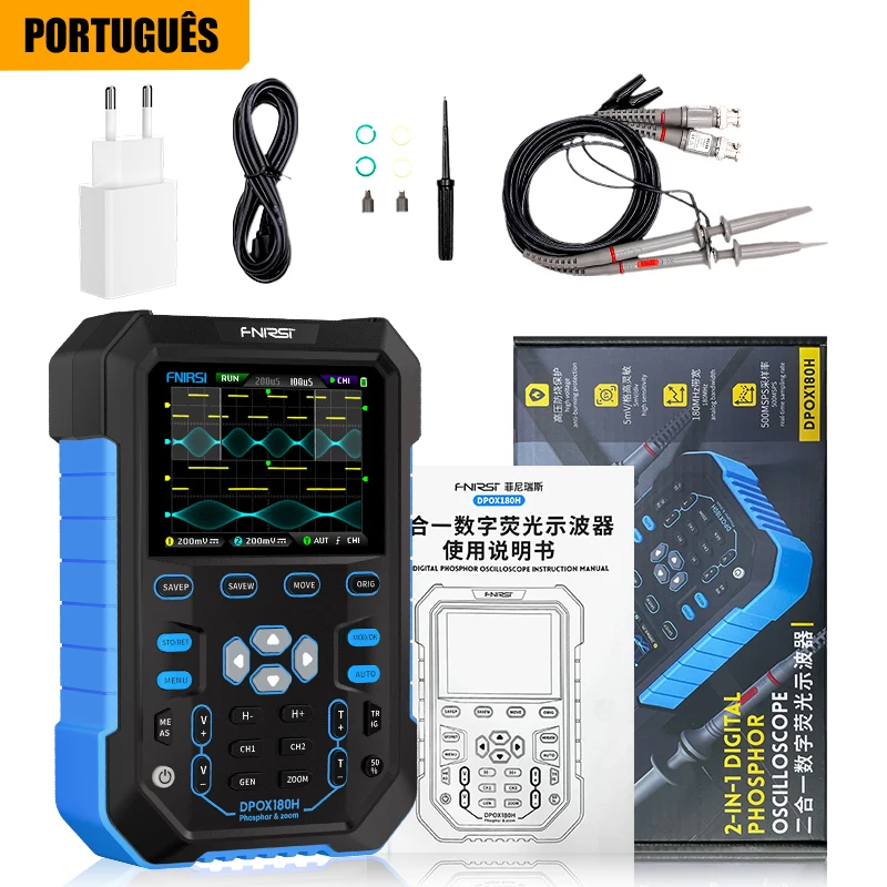 FNIRSI DPOX180H 2-in-1 Digitale Fosforoscilloscoop 180MHz-3DB 500MSPS 50000wfms/s 2CH 20MHz Signaalgenerator XY ZOOM FFT
