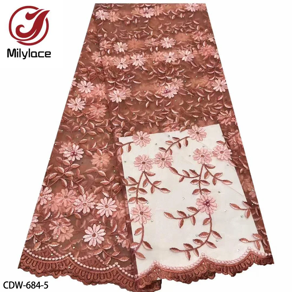 African Tulle Lace Fabric High Quality French Sequins Embroidery Lace Fabric Nigerian for Bridal Party Dress CDW-684