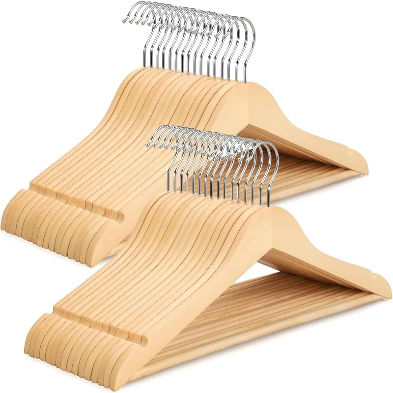 Premium Wooden Hangers 30 Pack, Natural Wood Clothes Hangers, Durable Coat Hanger, 360° Swivel Hook