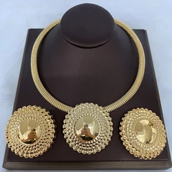 Dubai Jewelry Set for Women Round Beads Pendant Necklace and Earrings Gold Plated Jewelry Set for Weddings Bride Accessory Gift