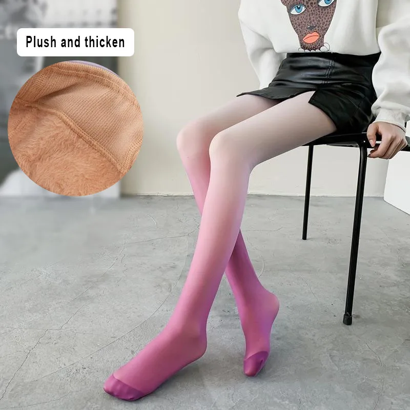 Winter new bare leg artifact double layered gradual color plush thickened bare leg leggings Warm keeping pantyhose cosplay cos