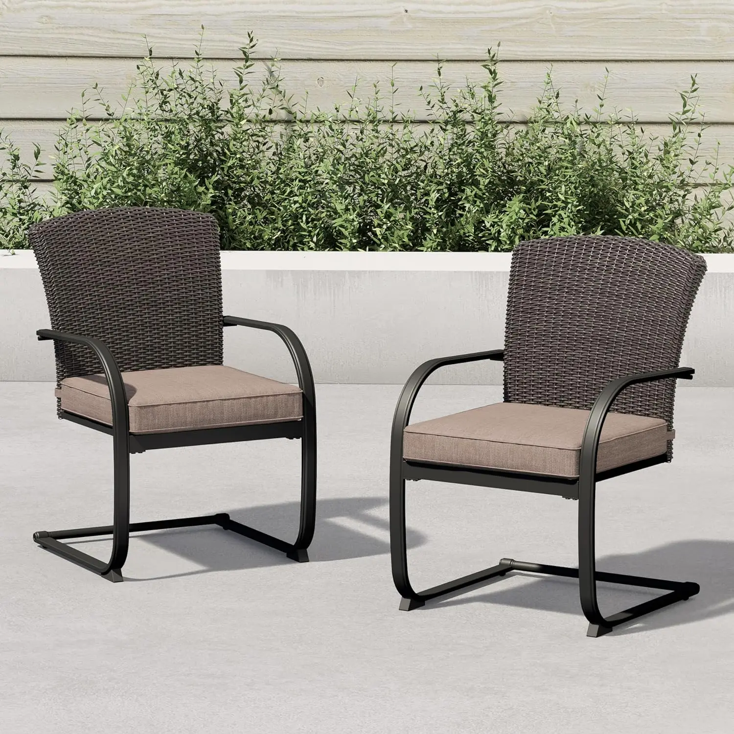 

2 PC Dining Wicker Chair, Outdoor Conversation Set with Cushions ,C-Spring Rocker Lounge Chair Set of 2 Metal Frame for Yard