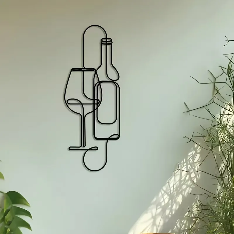 Metal Iron Art Crafts, Line Art Wine Glass Decorations, Creative Metal Wall Decor for Home, Suitable for Office, Living Room, Bedroom, Etc - view 2