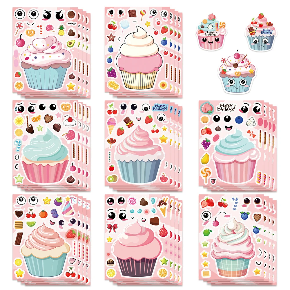 8/16 ورقة جعل وجه الكعك لغز ملصقات لطيف الكرتون الإبداعية تجميع بانوراما DIY الشارات مضحك الطرف الديكور لعبة هدية