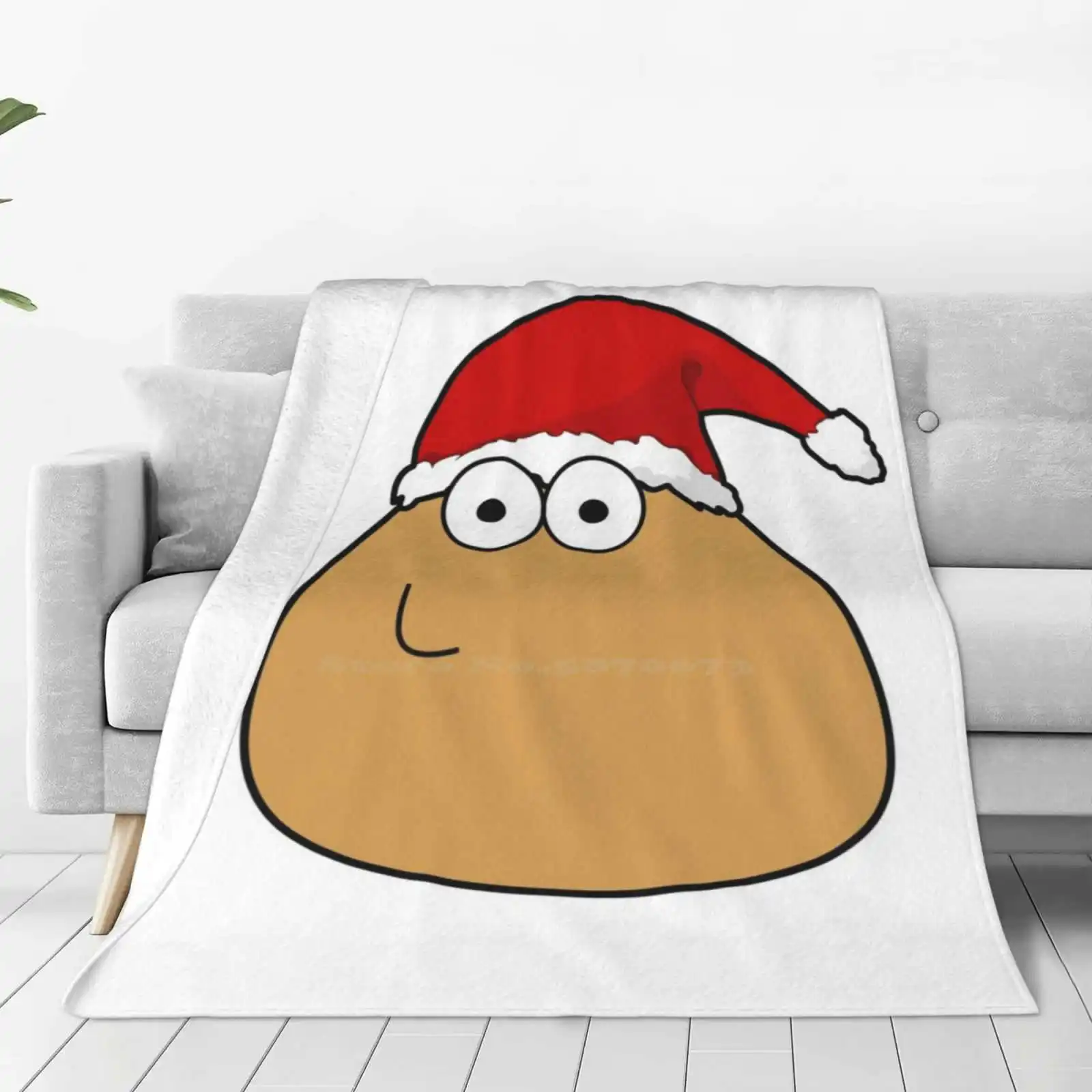 Pou Smiling Christmas Blanket Soft Warm Travel Portable Blanket Pou Normal Game Laughter Fun Merry Christmas Santa Claus