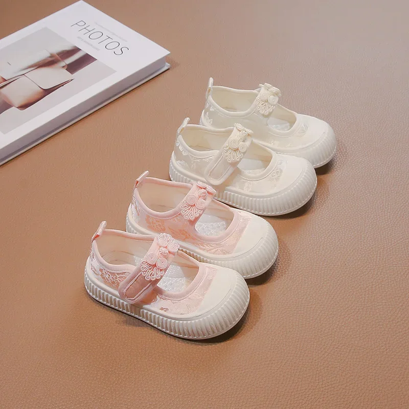 2024 Children Casual Shoes for Girl Autumn New Fashion Soft Bottom Anti-slippery Anti-slippery Chinese Knot Versatile Chic Flats