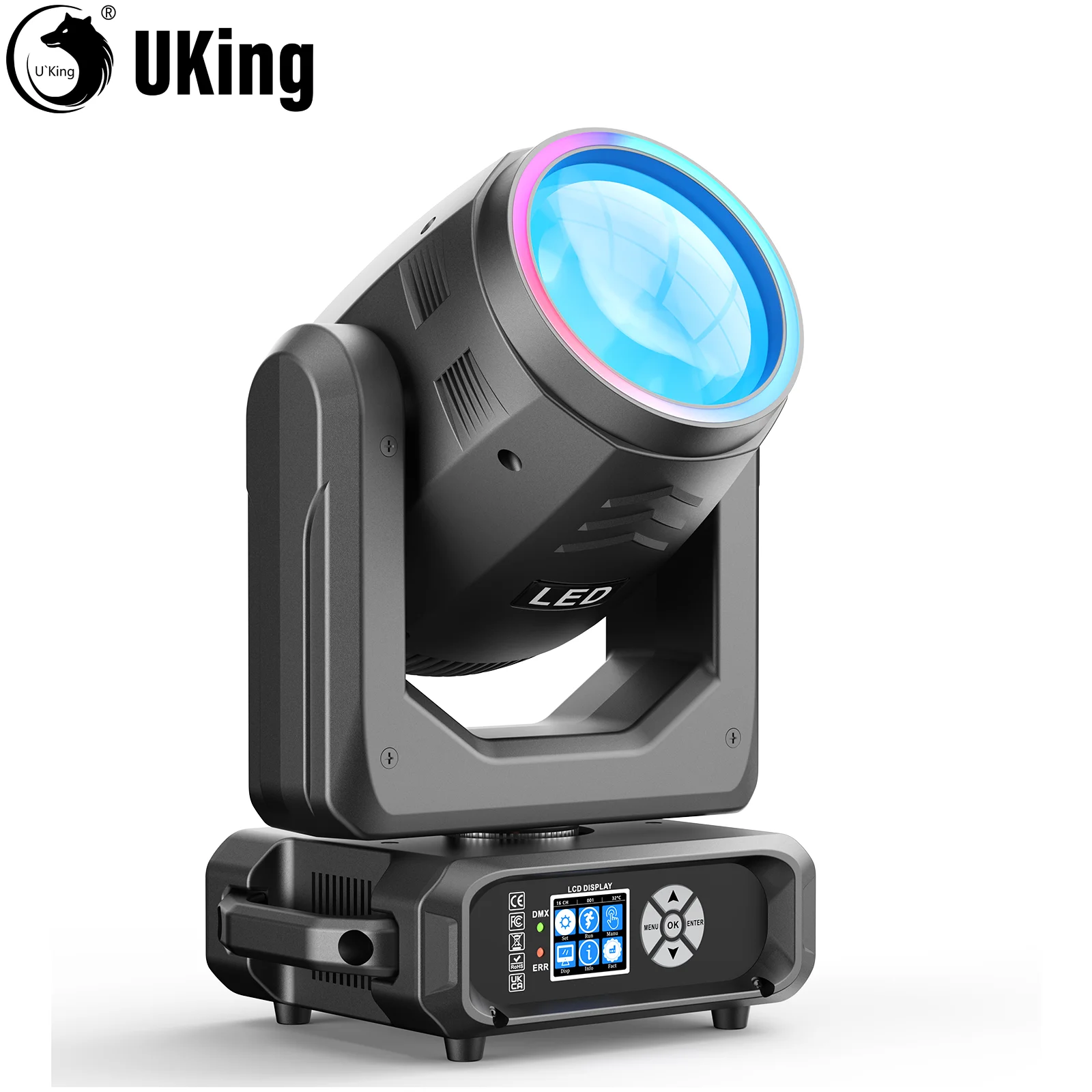 

U'King 200 Вт светодиодный луч с подвижной головкой и полосой света 12 цветов 15Gobo с эффектом радуги сценический свет для диско-клуба, бара, вечеринки