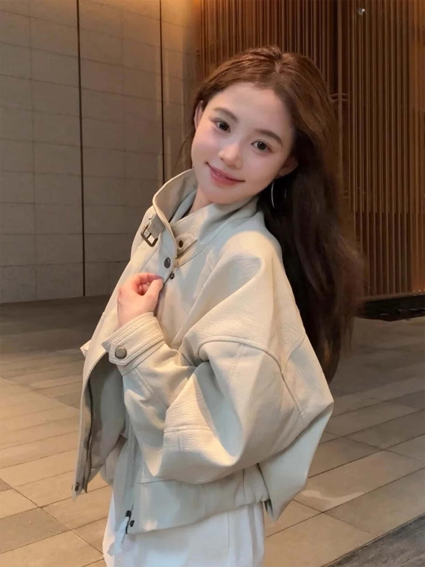 

Cool ort Leather Jaet Women's Autumn Winter Faion Small Size High-End Feelings Street Sle Commute Sle Zipper Design