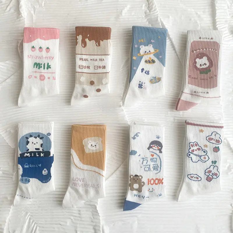 

4 pairs/lot Japan Harajuku cartoon cute girl socks cartoon cow rabbit bear kawaii socks sweet girly street fashion socks