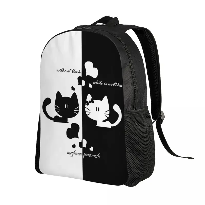 Mochila de viaje de dibujos animados para hombres y mujeres, bolsa de libros para computadora escolar, bolsas de día para estudiantes universitarios, gato negro y blanco