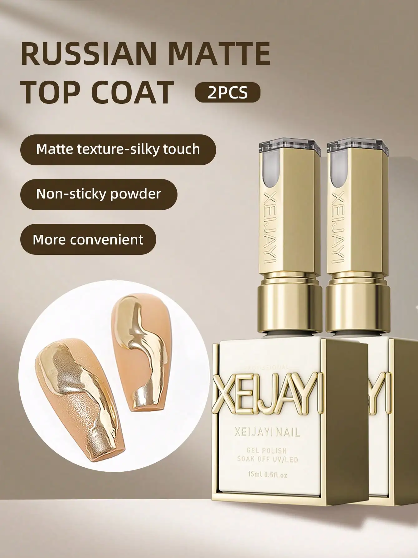 XEIJAYI 2 szt. Rosyjski Matowy Top Coat do Paznokci, Efekt Pudru Niepozostawiającego Śladów i Jedwabisty Wykończenie, Profesjonalna Dekoracja Paznokci