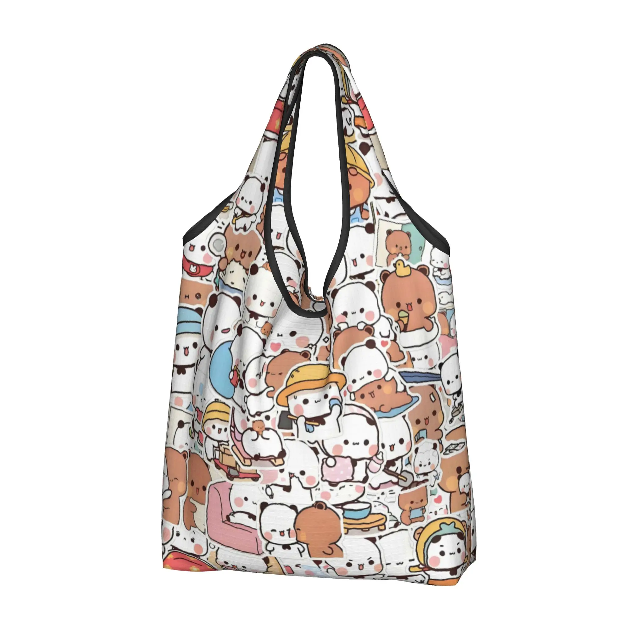 Cute Printed Cartoon    Peach And Goma Tote Shopping Bags Portable Shoulder Shopper Bubu Dudu Bear Panda Anime Handbag