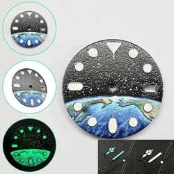 New NH35 Watch Dial 28.5mm Starry Sky Earth Dial Green Luminous Watch Face Modified Watch Accessories for NH35 NH36 movements