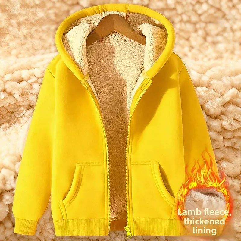 Ladies Fleece Lined Thickened Lamb Velvet Open Cardigan Hooded Zipper Warm Large Size Loose Casual Outerwear Trendy
