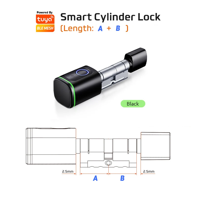 Tuya BLE TT Lock Smart Electronic Door Lock with DIY Cylinder Core Fingerprint APP Keys IC Card Unlock for Home Hotel