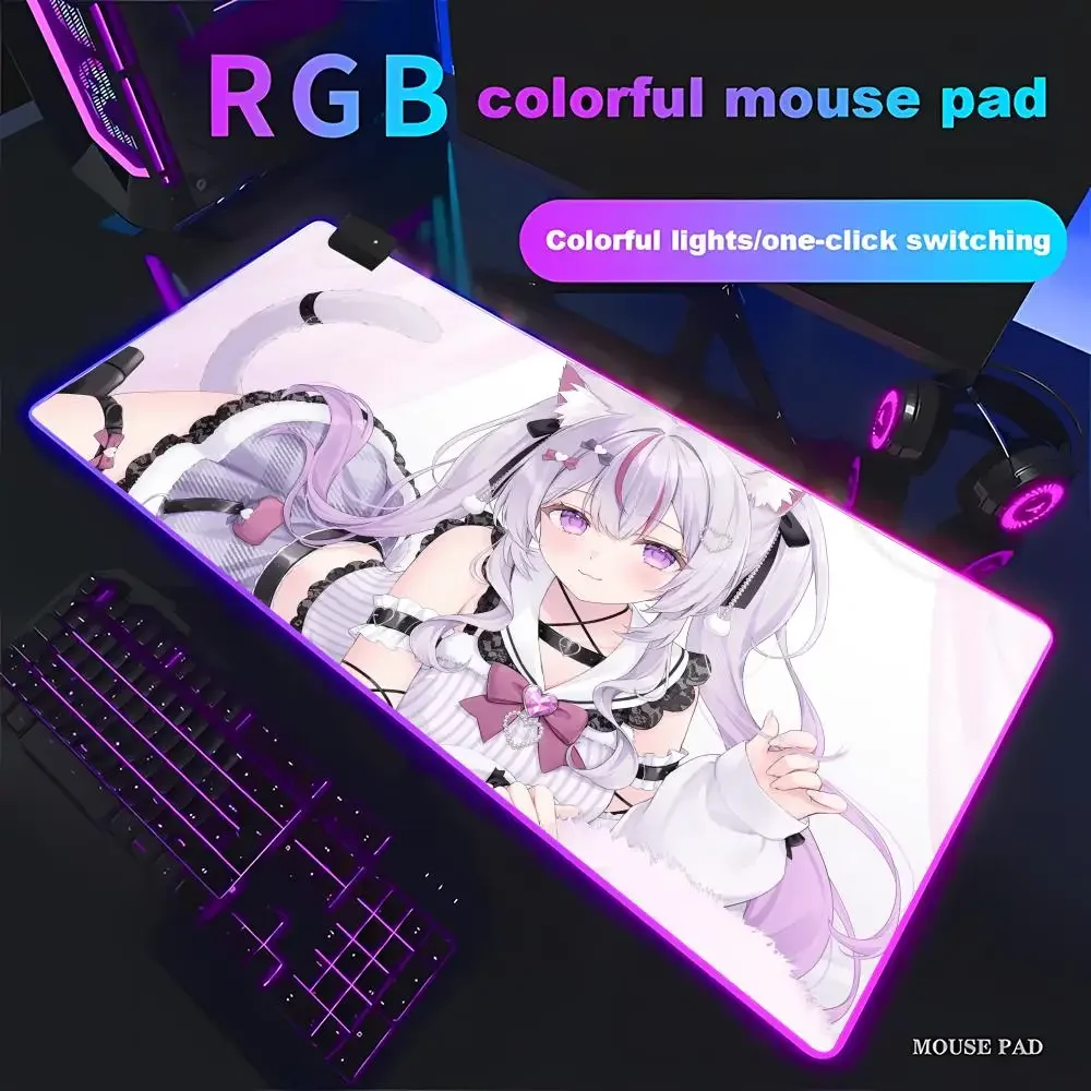 

China's hot-selling mouse pad cat ear girl Animation Beautiful RGB Gaming Mouse Pad HD Gamer Large LED Light Non-slip Decor