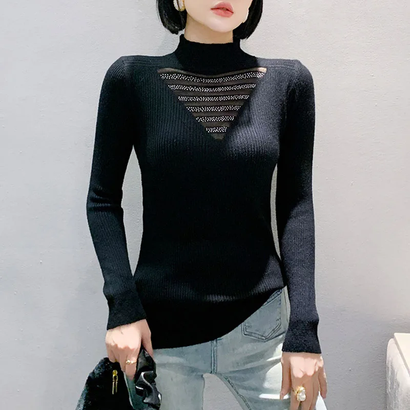 

Вязаный свитер, женские пуловеры, новый вязаный свитер с длинным рукавом и воротником, пуловер, женские топы, свитера, женская одежда Q1209