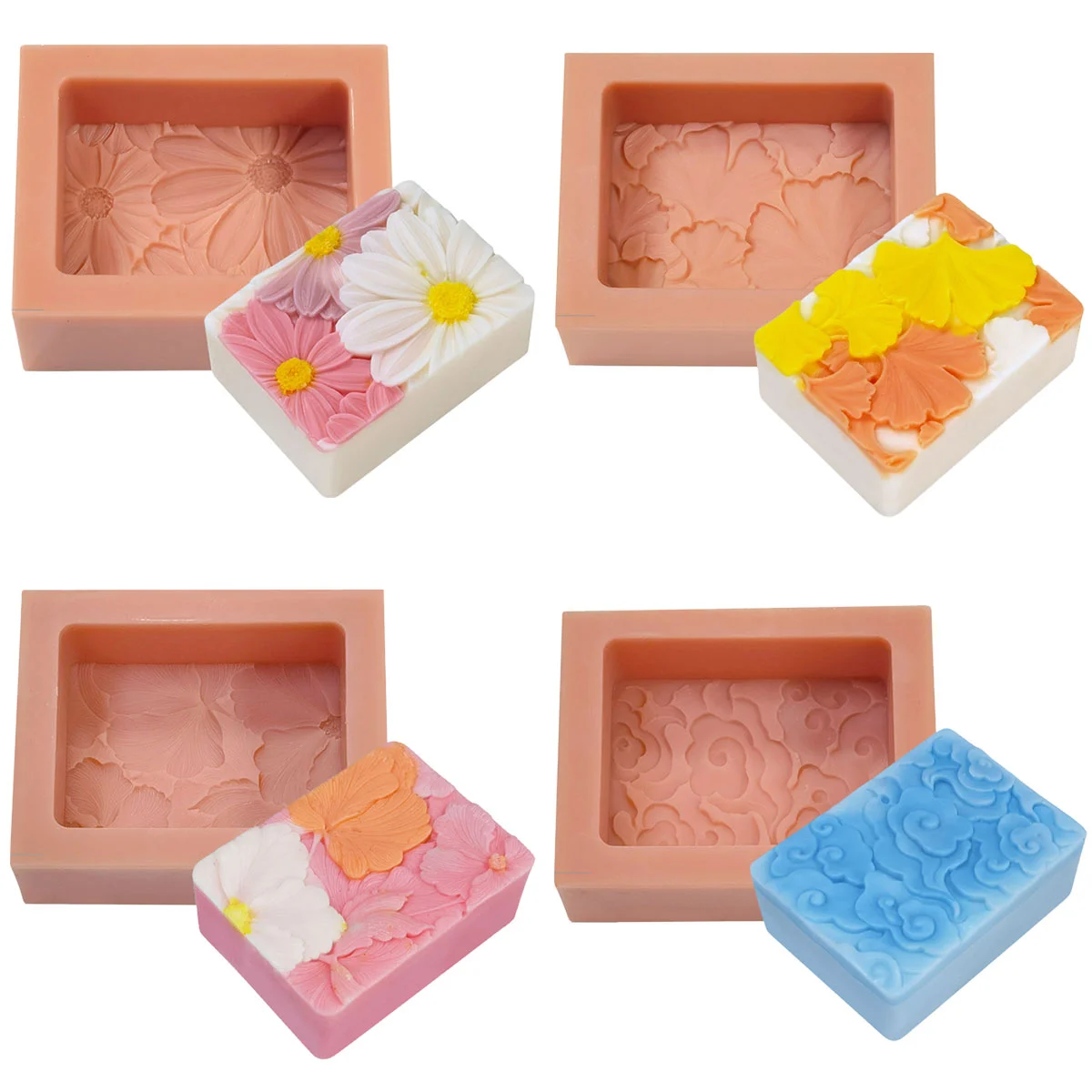 Geometry Square Flower Soap Making Silicone Mold Ginkgo Leaf Candle Resin Making Cloud Chocolate Baking Mold Home Decor Gifts