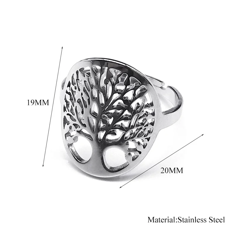 Vintage Viking Tree of Life Ring Stainless Steel Adjustable Finger Rings for Women Men Lucky Jewelry Couple Party Gift