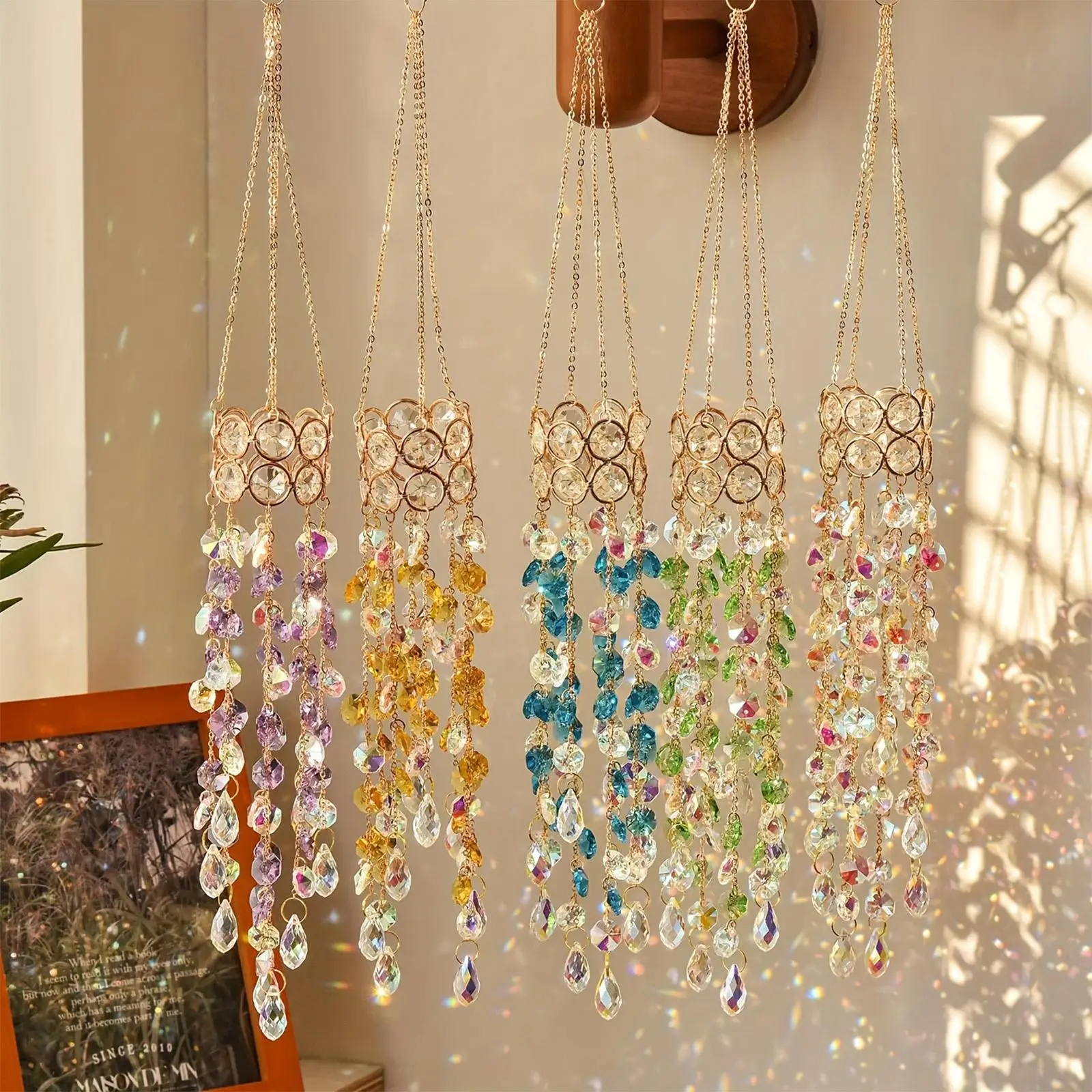 Window Crystals 19.7 Inches Rainbow Maker Art Ornament Wind Chimes For Home Living Room Window Outdoor Garden Patio Balcony